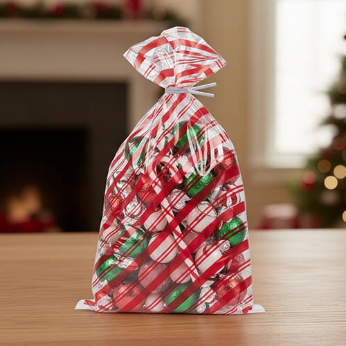 Red Stripes Clear Cello Gift Bags with Twist Ties - Pack of 20