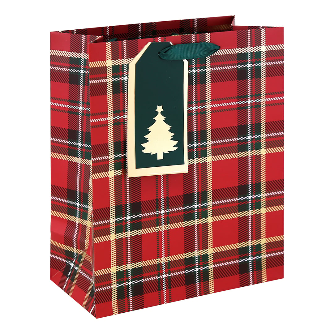 Red Tartan Christmas Large Gift Bag 33cm