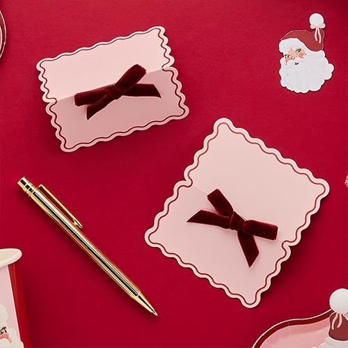 Red Velvet Bow Pink Place Cards - Pack of 8 Product Gallery Image