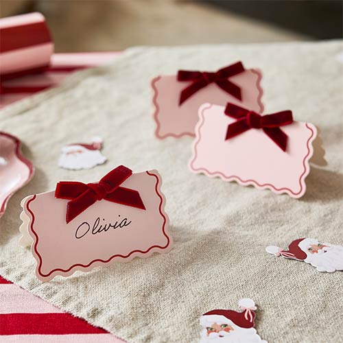 Red Velvet Bow Pink Place Cards - Pack of 8 Product Gallery Image