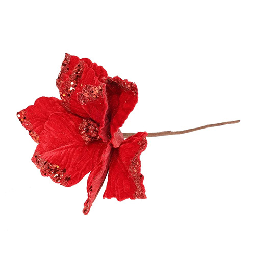 Red Velvet Christmas Poinsettia with Glitter Detail Artificial Flower Decoration 32cm Product Image