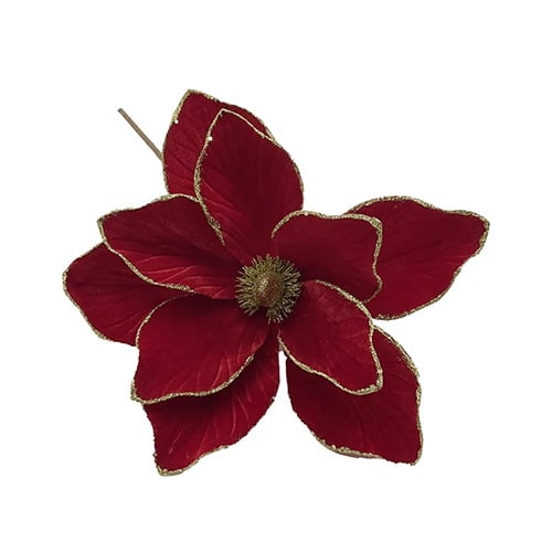 Red Velvet Poinsettia with Gold Glitter Detail Christmas Pick Decoration 55cm Product Image