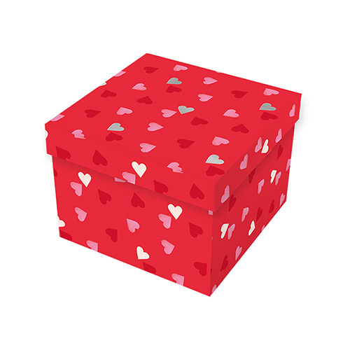 Red with Love Hearts Valentine's Square Gift Box 16cm