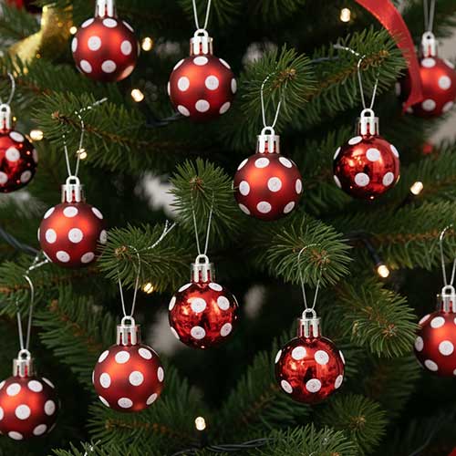 Red with White Glitter Polka Dots Shatterproof Christmas Baubles 3cm Pack of 12 Tree Decorations