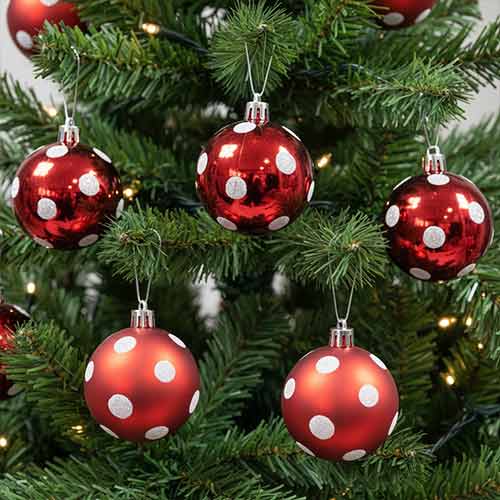 Red with White Glitter Polka Dots Shatterproof Christmas Baubles 6cm Pack of 6 Tree Decorations