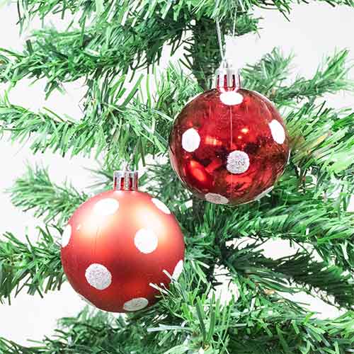 Red with White Glitter Polka Dots Shatterproof Christmas Baubles 6cm Pack of 6 Tree Decorations Product Gallery Image