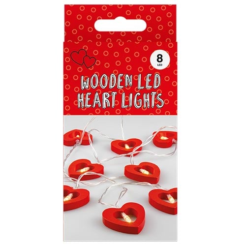 Red Wooden Hearts Valentines LED String Lights 1.2m Product Gallery Image