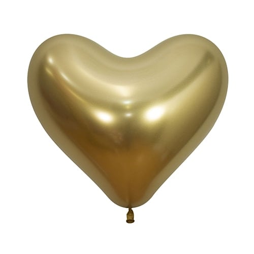 Reflex Crystal Gold Heart Shape Latex Balloons 35cm / 14 in - Pack of 50 Product Image