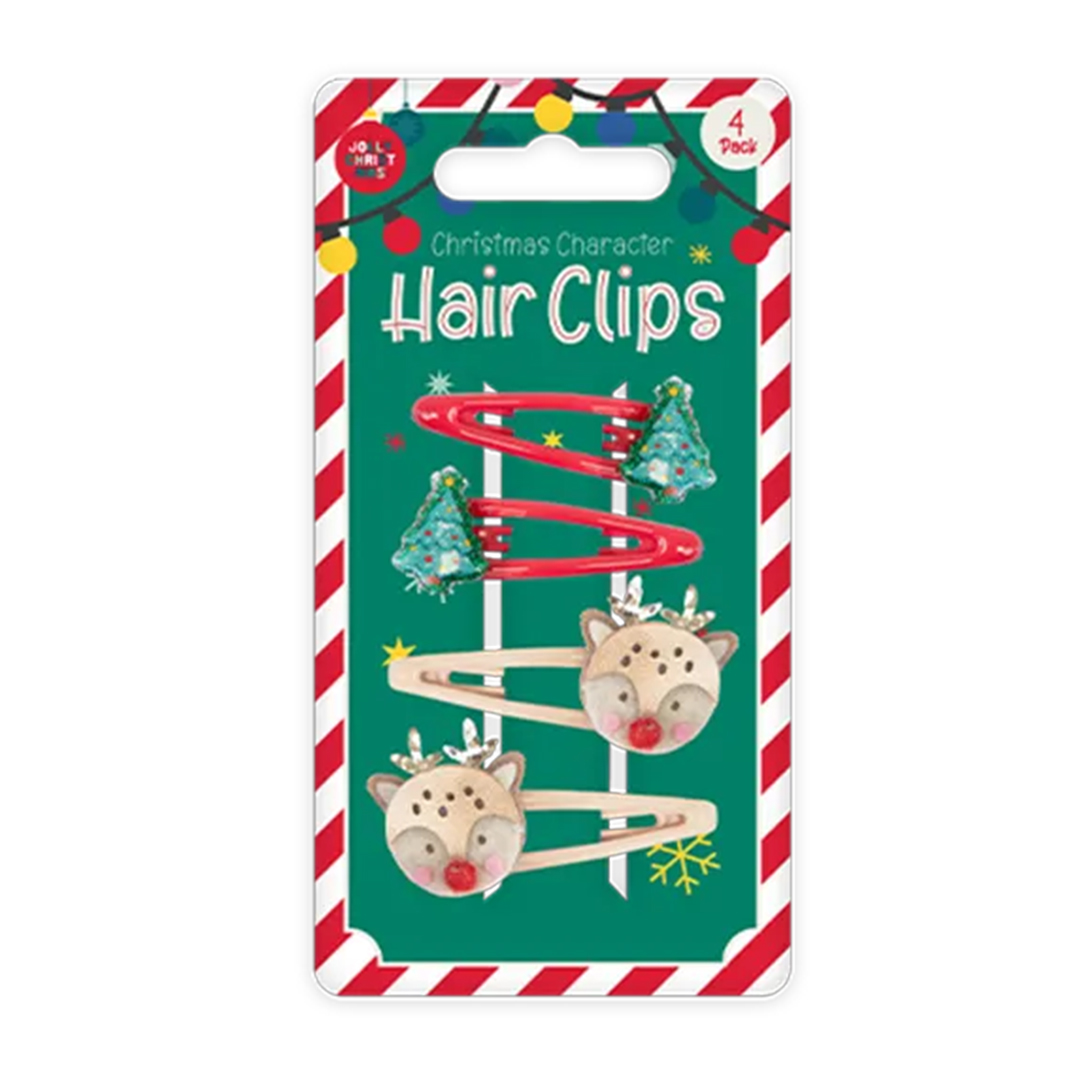 Reindeer & Christmas Trees Hair Clip Accessories - Pack of 4