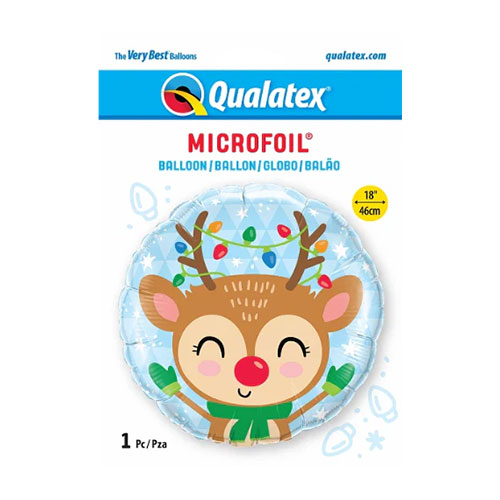 Reindeer & Coloured Lights Christmas Round Foil Helium Balloon 46cm / 18 in Product Gallery Image