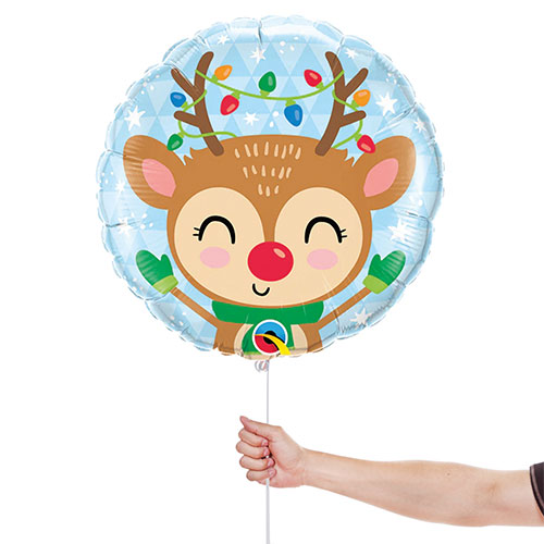 Reindeer & Coloured Lights Christmas Round Foil Helium Balloon 46cm / 18 in Product Gallery Image