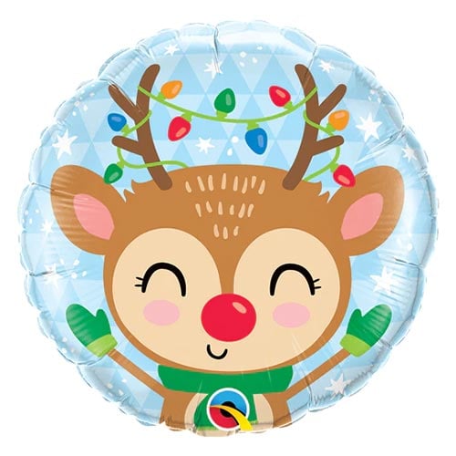 Reindeer & Coloured Lights Christmas Round Foil Helium Balloon 46cm / 18 in Product Gallery Image