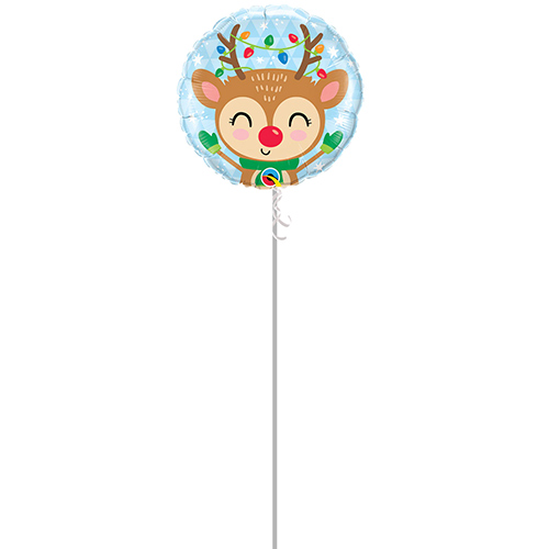 Reindeer & Coloured Lights Christmas Round Foil Helium Balloon - Inflated Balloon in a Box Product Gallery Image