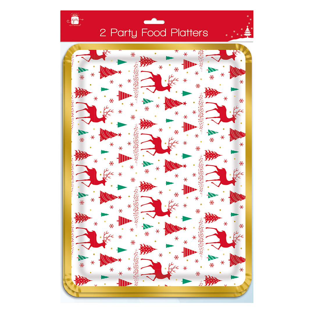 Reindeer & Trees Christmas Rectangular Paper Food Platters - Pack of 2 Product Gallery Image