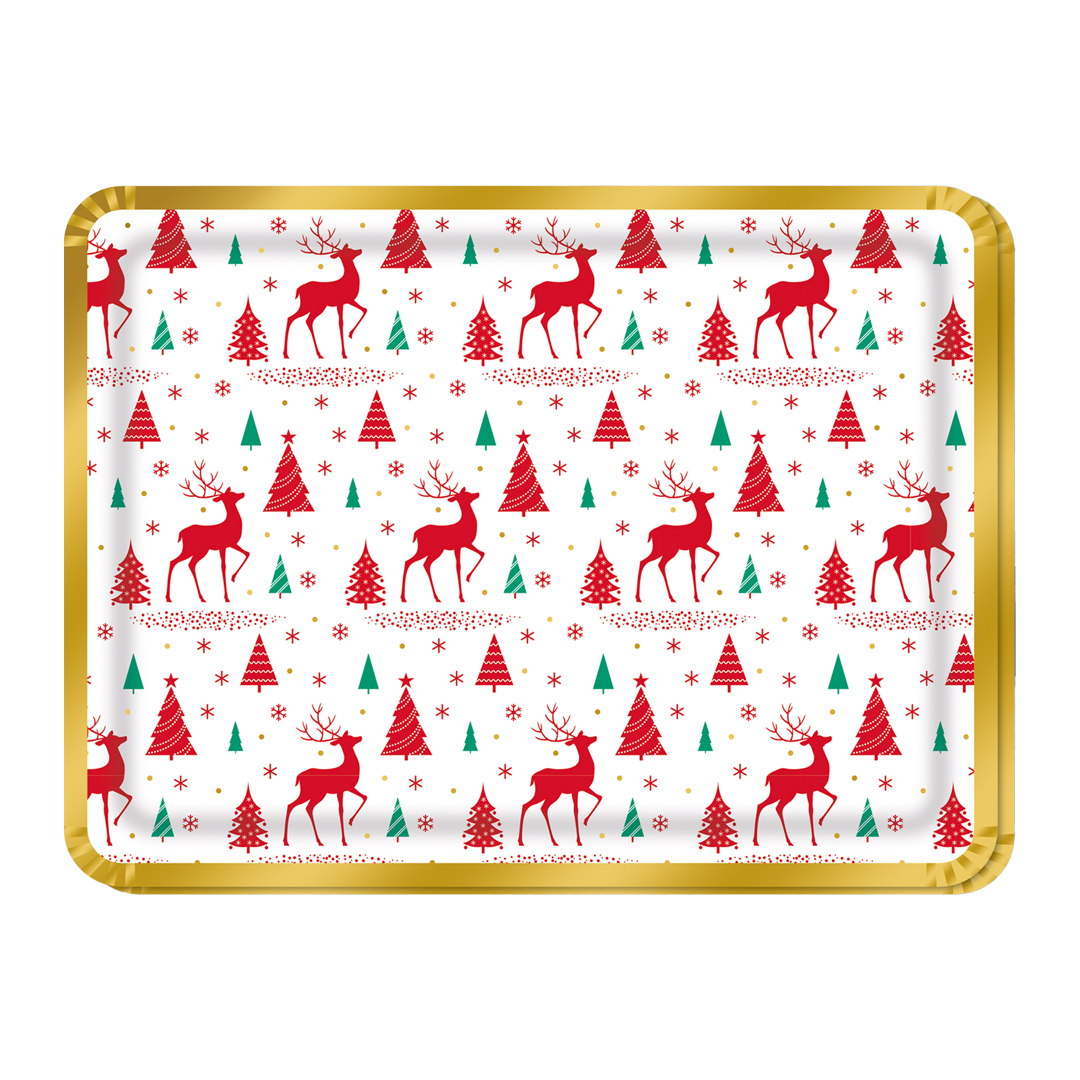 Reindeer & Trees Christmas Rectangular Paper Food Platters - Pack of 2