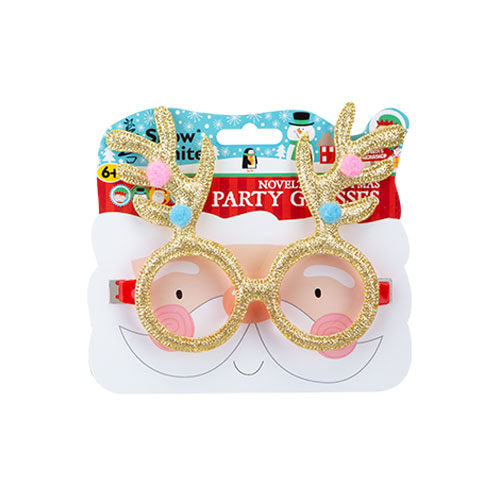 Reindeer Antlers Novelty Gold Glitter Christmas Fancy Dress Glasses Product Image