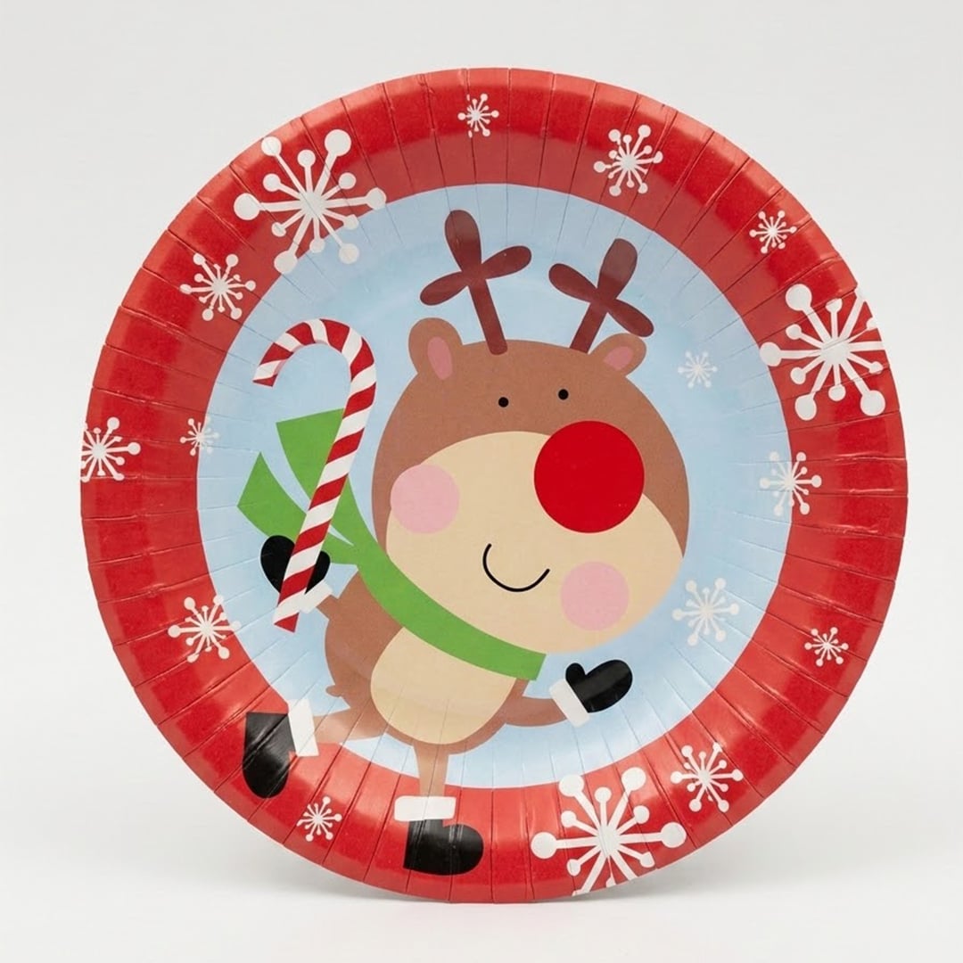 Reindeer Christmas Character Round Paper Bowls 16.5cm - Pack of 6