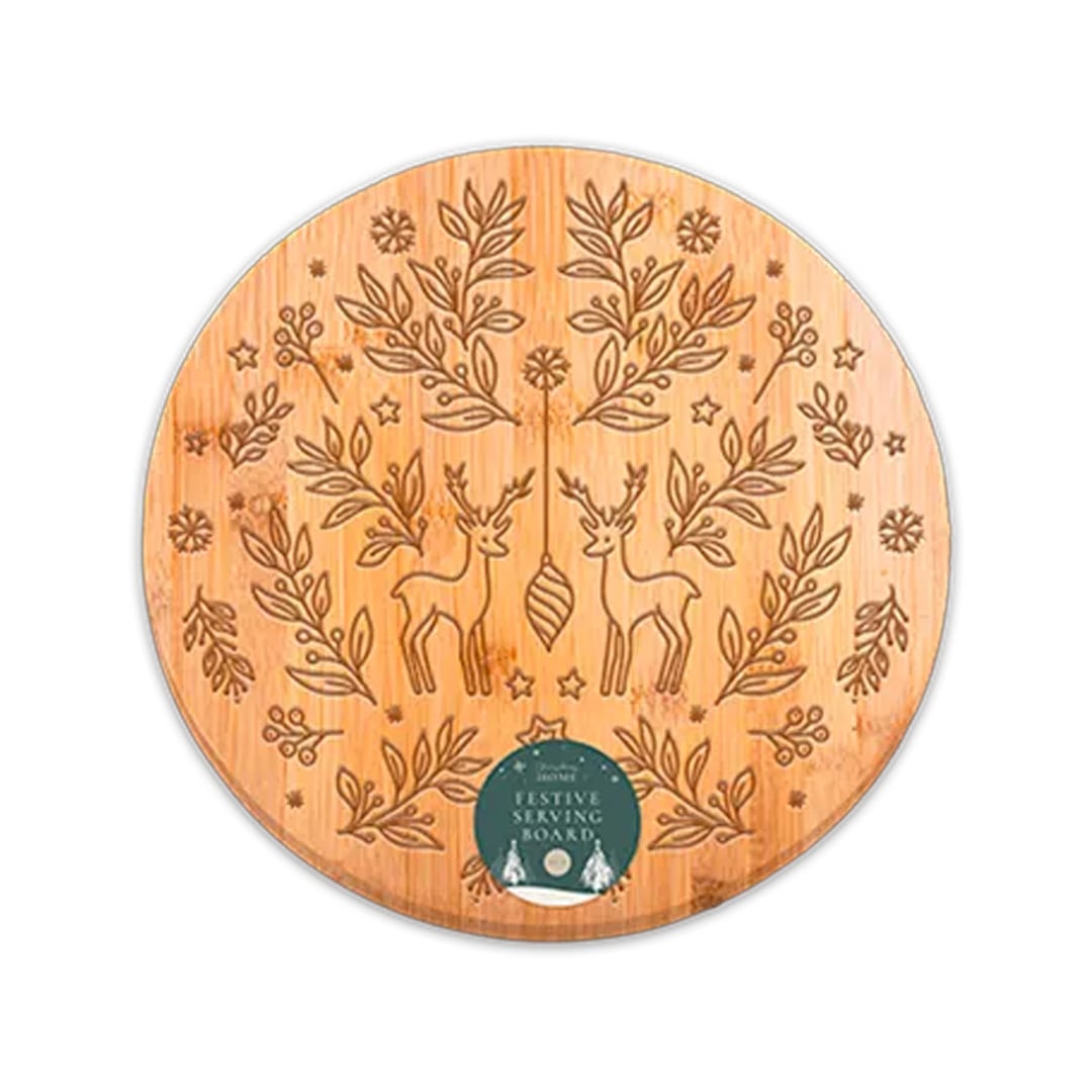 Reindeer Christmas Round Bamboo Serving Board 30cm View 2
