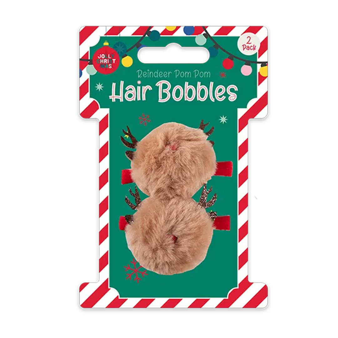 Reindeer Pom Pom Christmas Hair Bobble Accessories - Pack of 2
