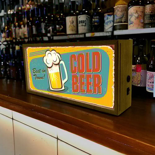Retro Cold Beer Best In Town LED Light Box Wood Room Sign Product Gallery Image