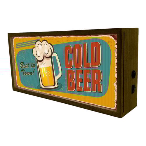 Retro Cold Beer Best In Town LED Light Box Wood Room Sign Product Gallery Image