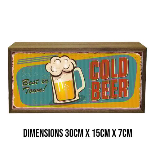 Retro Cold Beer Best In Town LED Light Box Wood Room Sign Product Gallery Image