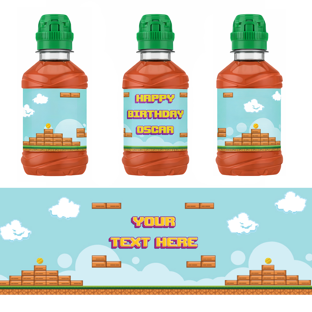 Retro Pixel Adventure Brothers Personalised Drinks Bottle Packaging Label Stickers 20cm - Sheet of 7