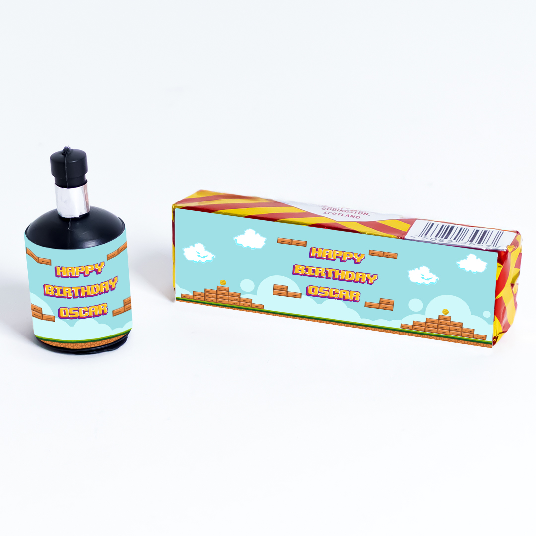 Retro Pixel Adventure Brothers Personalised Party Popper Packaging Label Stickers 9cm - Sheet of 16 Product Gallery Image