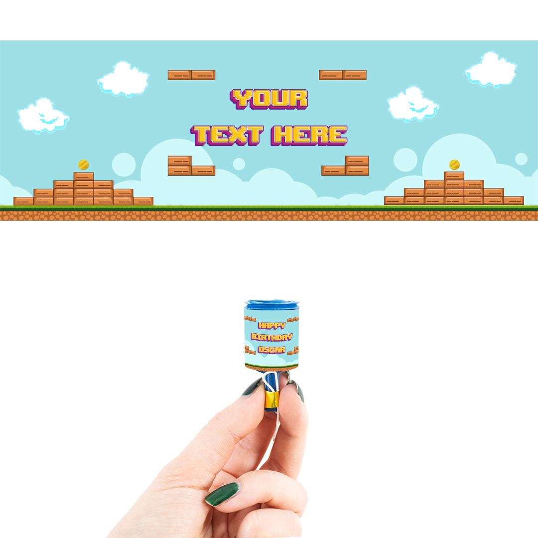 Retro Pixel Adventure Brothers Personalised Party Popper Packaging Label Stickers 9cm - Sheet of 16
