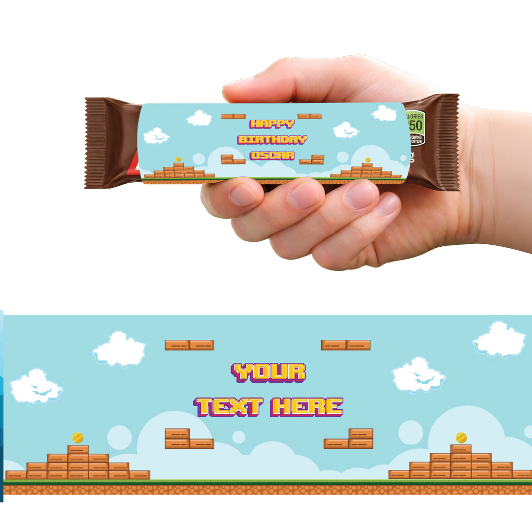 Retro Pixel Adventure Brothers Personalised Sweet Chocolate Bar Packaging Label Stickers 9.1cm - Sheet of 16