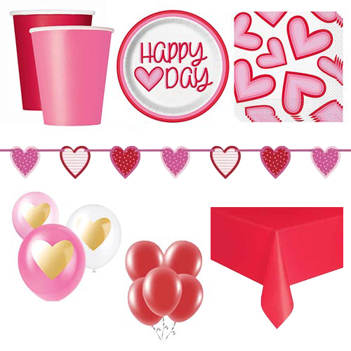 Retro Valentine Hearts 16 Person Deluxe Party Pack