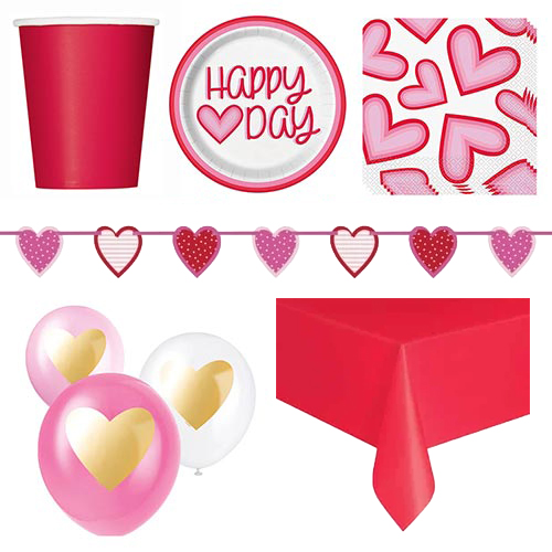 Retro Valentine Hearts 8 Person Deluxe Party Pack