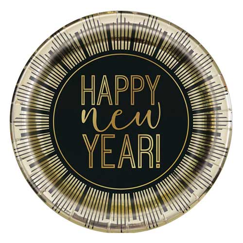 Roaring New Year's Eve Foil Round Paper Plates 22cm - Pack of 8 Product Image