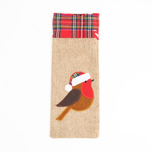 Robin & Tartan Natural Hessian Christmas Bottle Gift Bag 37cm Product Image