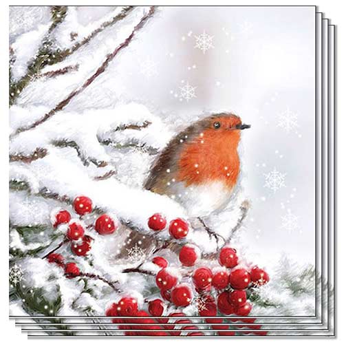 Robin In Snow Christmas Premium Decoupage Paper Luncheon Napkins 33cm 3 Ply - Pack of 20 Product Gallery Image