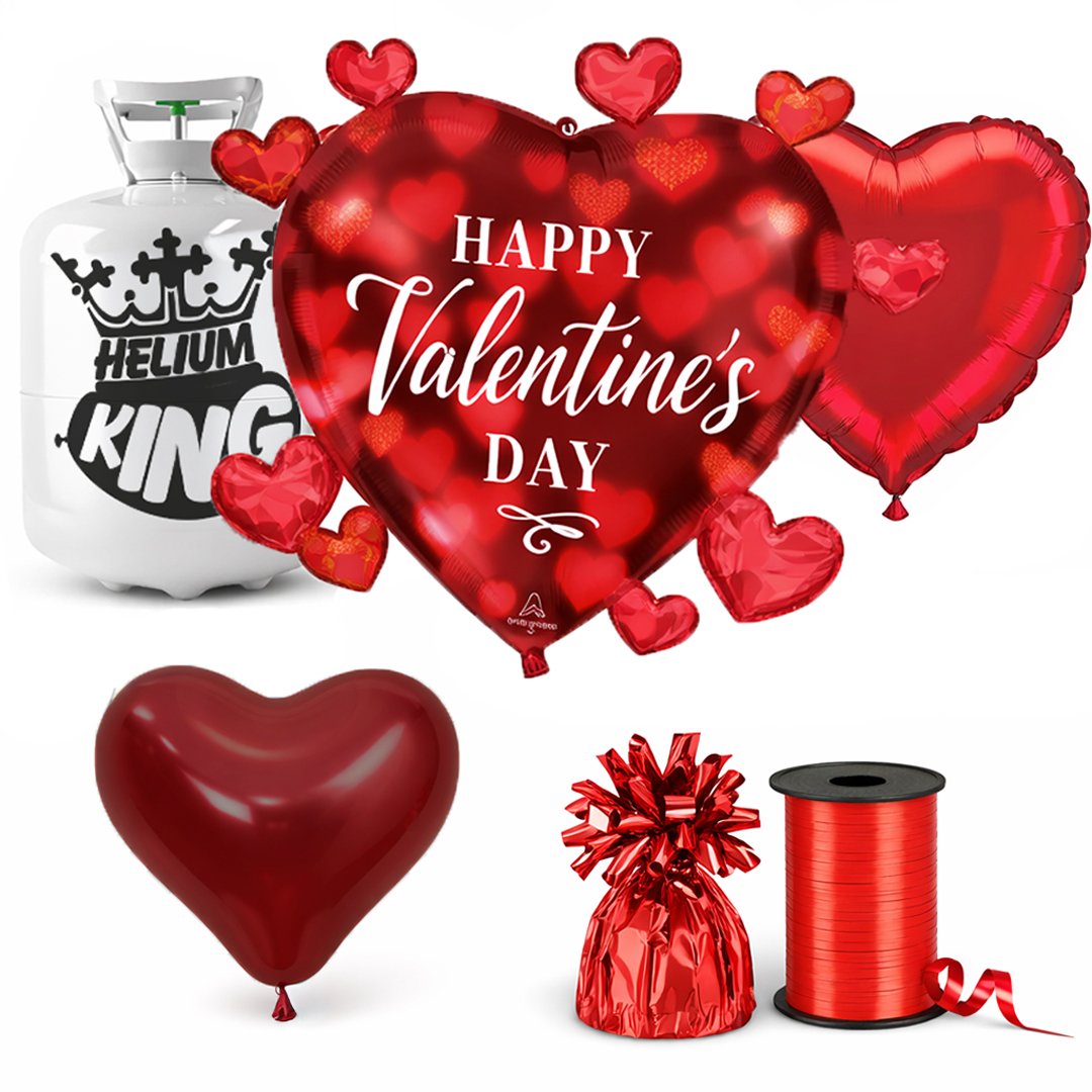 Romantic Glow Hearts Valentine's Balloons with Helium Package