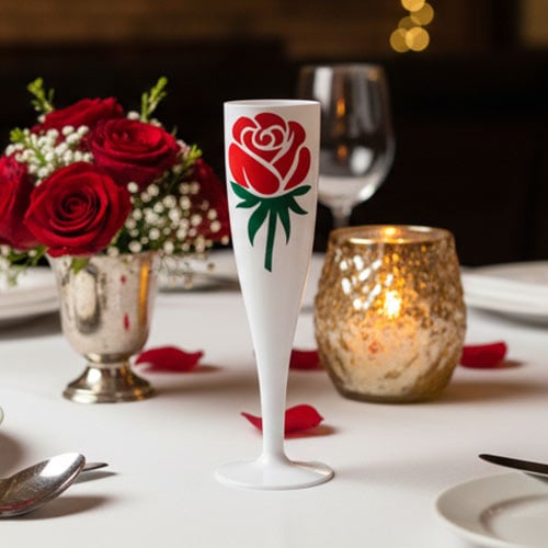 Romantic Rose Design White Plastic Flute