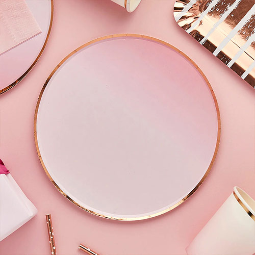Rose Gold & Pink Ombre Round Paper Plates 23cm - Pack of 8 Product Gallery Image
