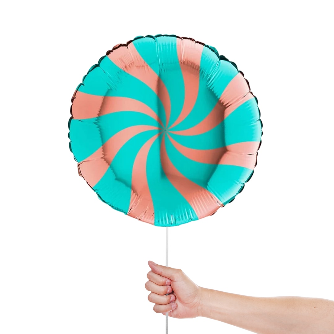 Rose Gold & Turquoise Blue Candy Swirl Round Foil Helium Balloon 46cm / 18 in Product Gallery Image