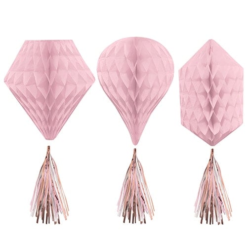 Rose Gold Blush Honeycomb Hanging Decorations with Tassels 30cm - Pack of 3 Product Image