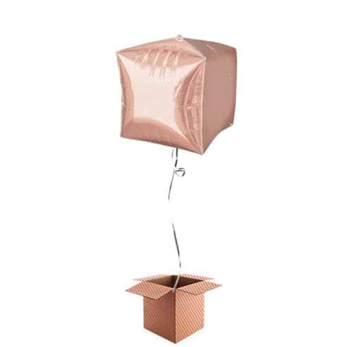 Rose Gold Cubez Foil Helium Balloon - Inflated Balloon in a Box Product Gallery Image