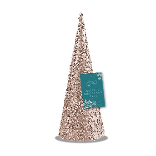 Rose Gold Glitter & Pearl Christmas Tree Ornament 25cm Product Gallery Image
