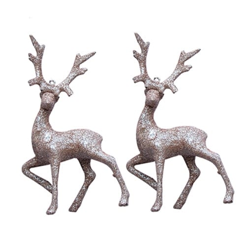 Rose Gold Glitter Christmas Reindeer Hanging Decoration 21.5cm - Pack of 2 Product Image