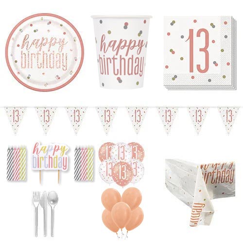 Rose Gold Glitz 13th Birthday 16 Person Deluxe Party Pack Product Image