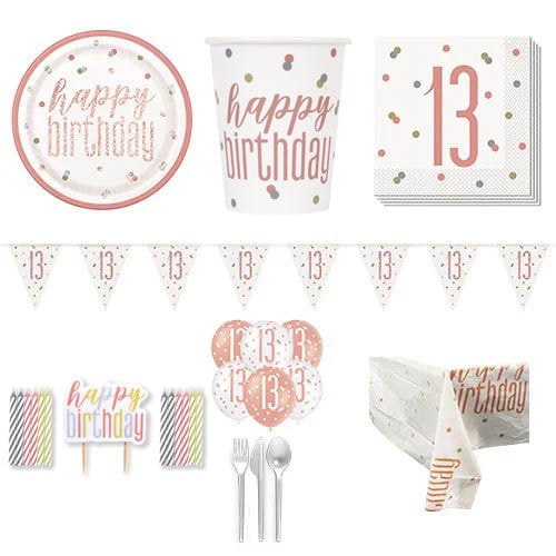 Rose Gold Glitz 13th Birthday 8 Person Deluxe Party Pack Product Image