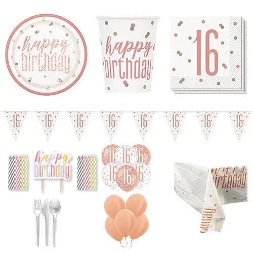 Rose Gold Glitz 16th Birthday 16 Person Deluxe Party Pack Product Image