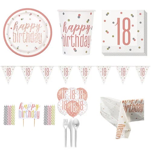 Rose Gold Glitz 18th Birthday 8 Person Deluxe Party Pack