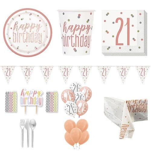 Rose Gold Glitz 21st Birthday 16 Person Deluxe Party Pack
