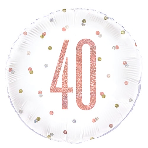Rose Gold Glitz Age 40 Holographic Round Foil Helium Balloon 46cm / 18 in