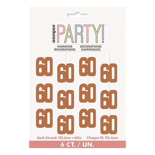 Rose Gold Glitz 60th Birthday Prismatic Foil Hanging Decorations 1.5m / 5 ft - Pack of 6 Product Gallery Image